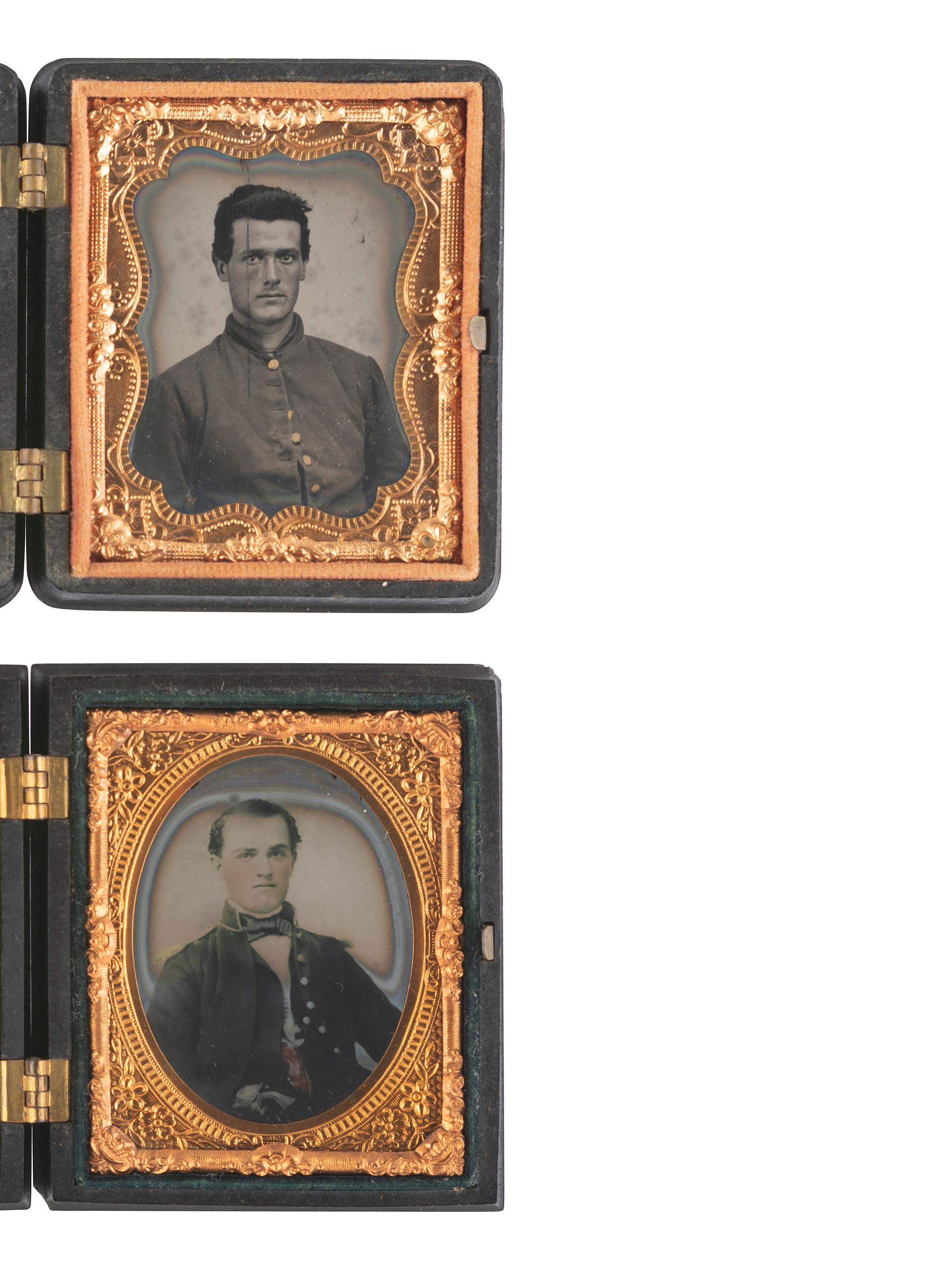 [CIVIL WAR]. 4 ninth plate images of soldiers housed in Union cases.