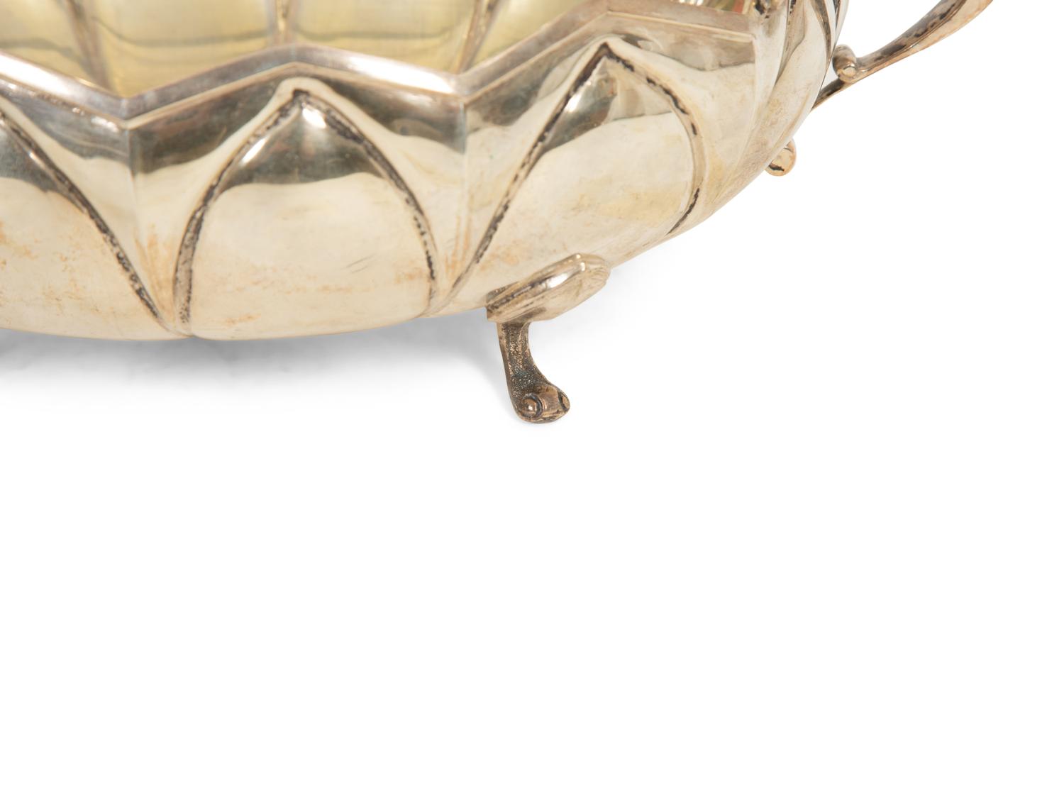A Continental Silver Plate Bowl with Dragon-Form Handles