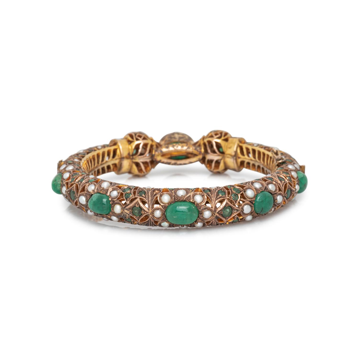 EMERALD AND SEED PEARL BANGLE BRACELET