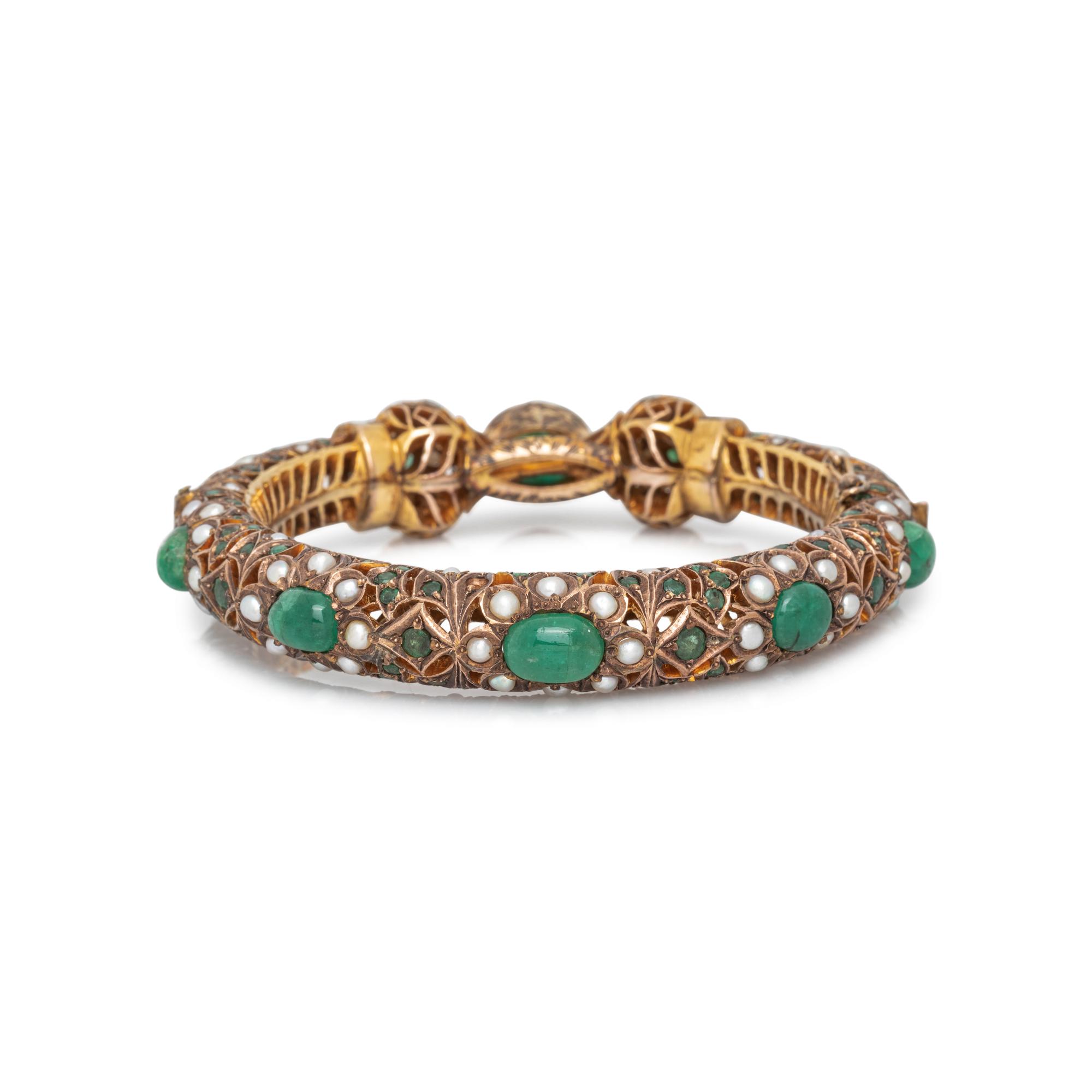 EMERALD AND SEED PEARL BANGLE BRACELET