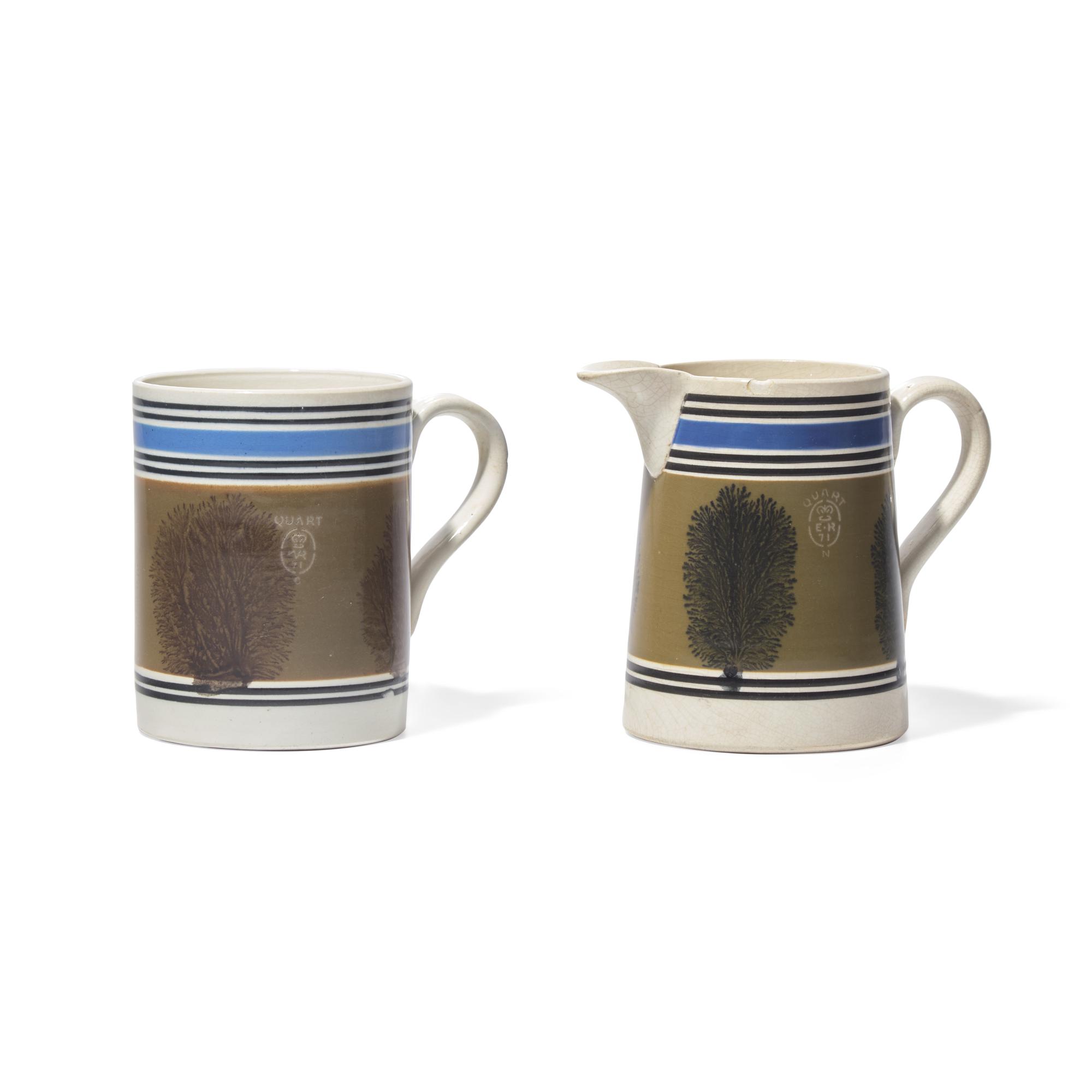 Two Mochaware Items with "Seaweed Decoration"