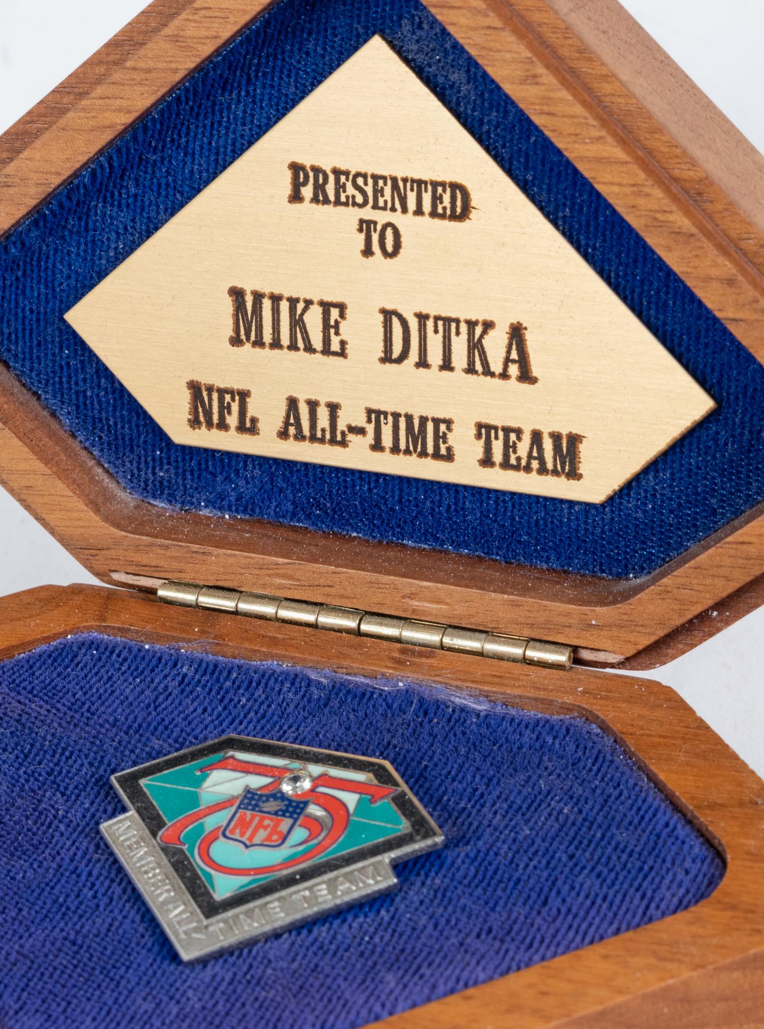 Mike Ditka's NFL 75th Anniversary All-TIme Team Member Pin Formerly Displayed at Mike Ditka's Restaurant