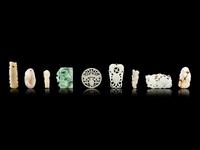 Nine Chinese Jade, Jadeite, and Hardstone Pendants