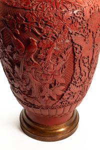 A Pair of Large Chinese Carved Red Lacquer Vases