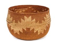 A Salish Basketry Bowl Height 6 1/4 x diameter 9 1/4 inches.