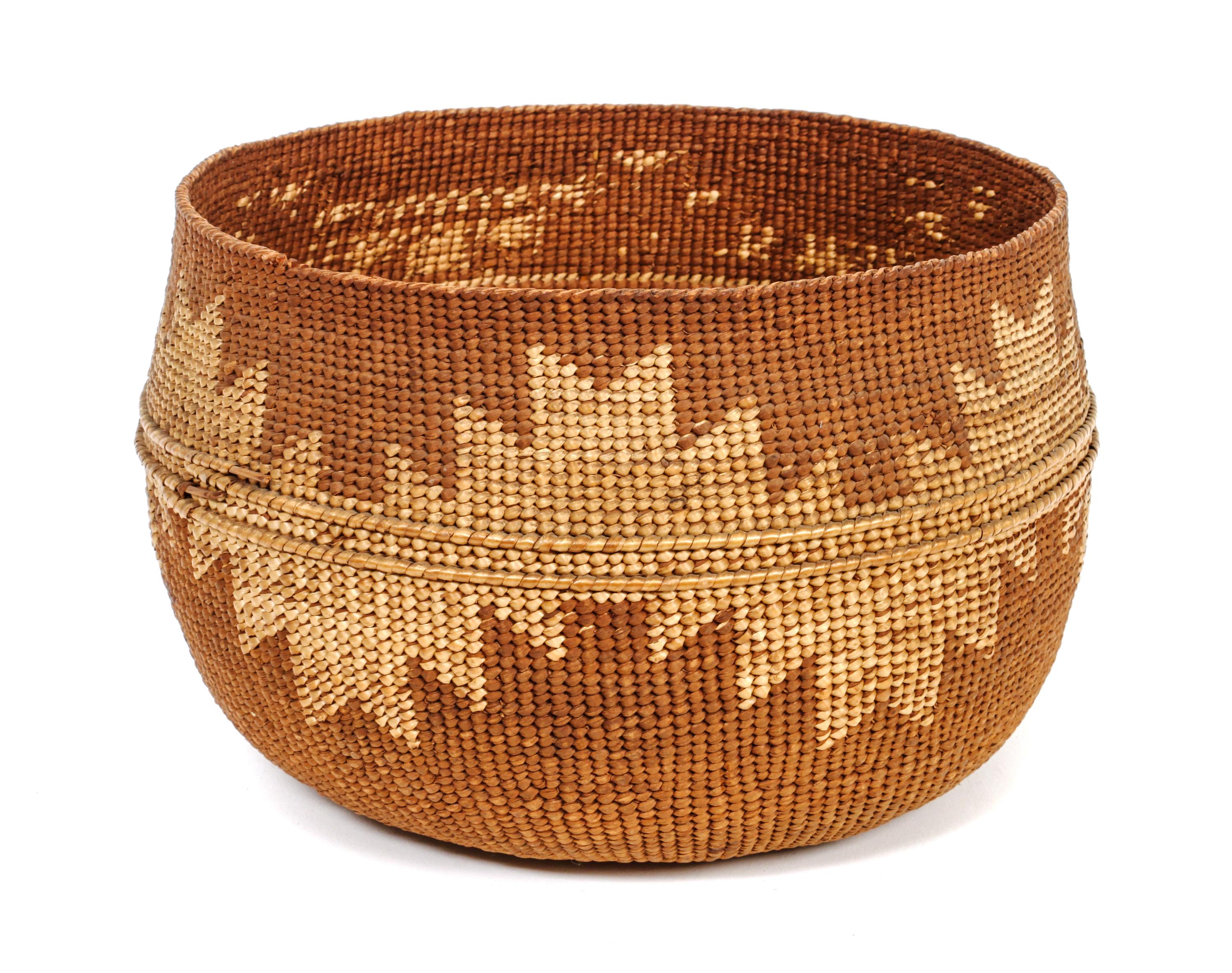 A Salish Basketry Bowl Height 6 1/4 x diameter 9 1/4 inches.