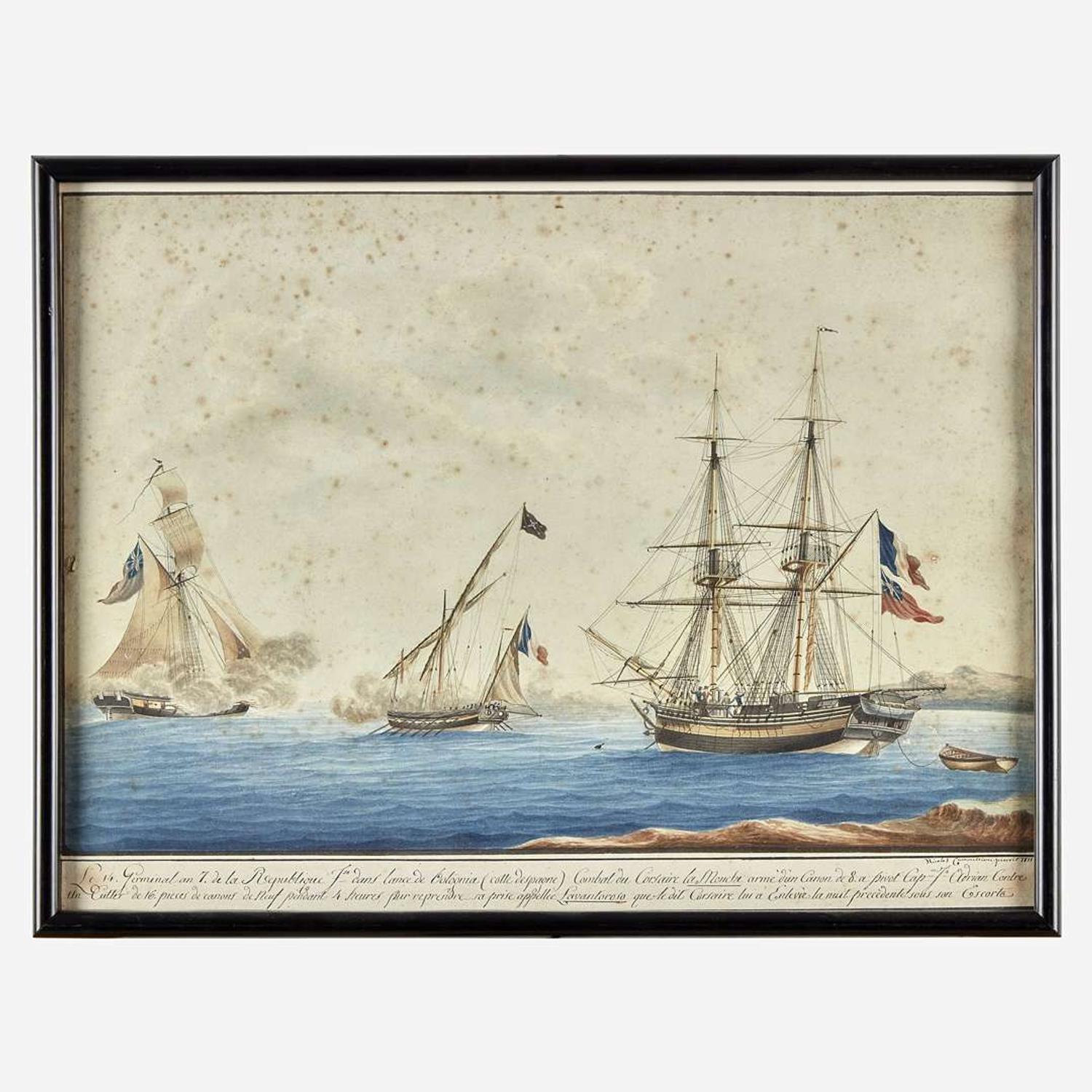 Nicholas Cammillieri (Italian, 1762–1860) Combat du Corsaire 'La Mouche;' together with a companion