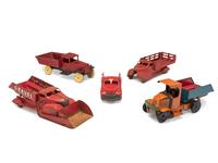 Five Tin and Pressed Steel Toy Trucks