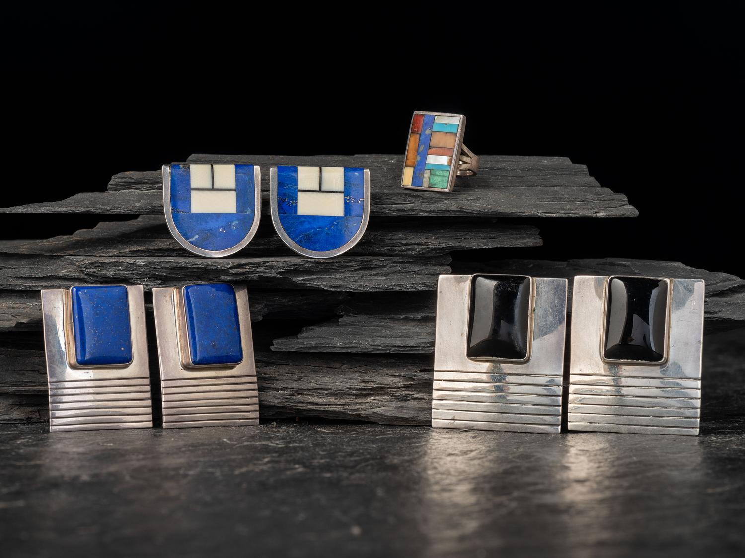 Silver Earrings with Inlay
