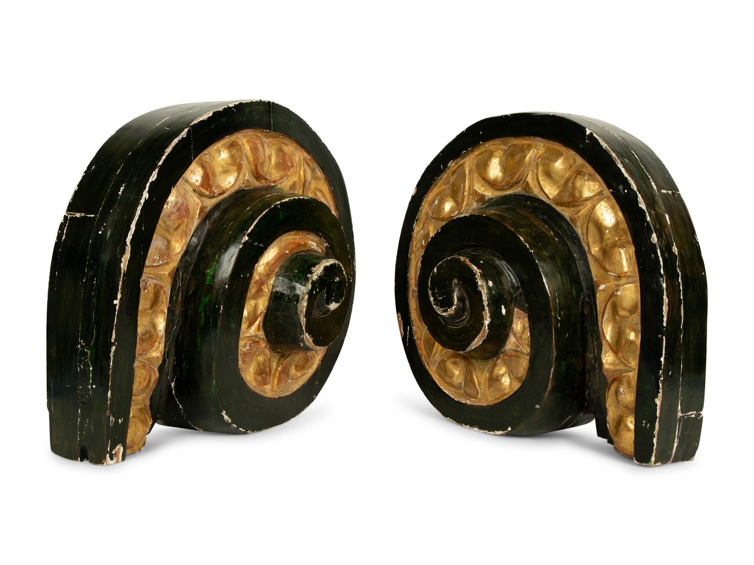 A Pair of Italian Painted and Gilt Volute Fragments