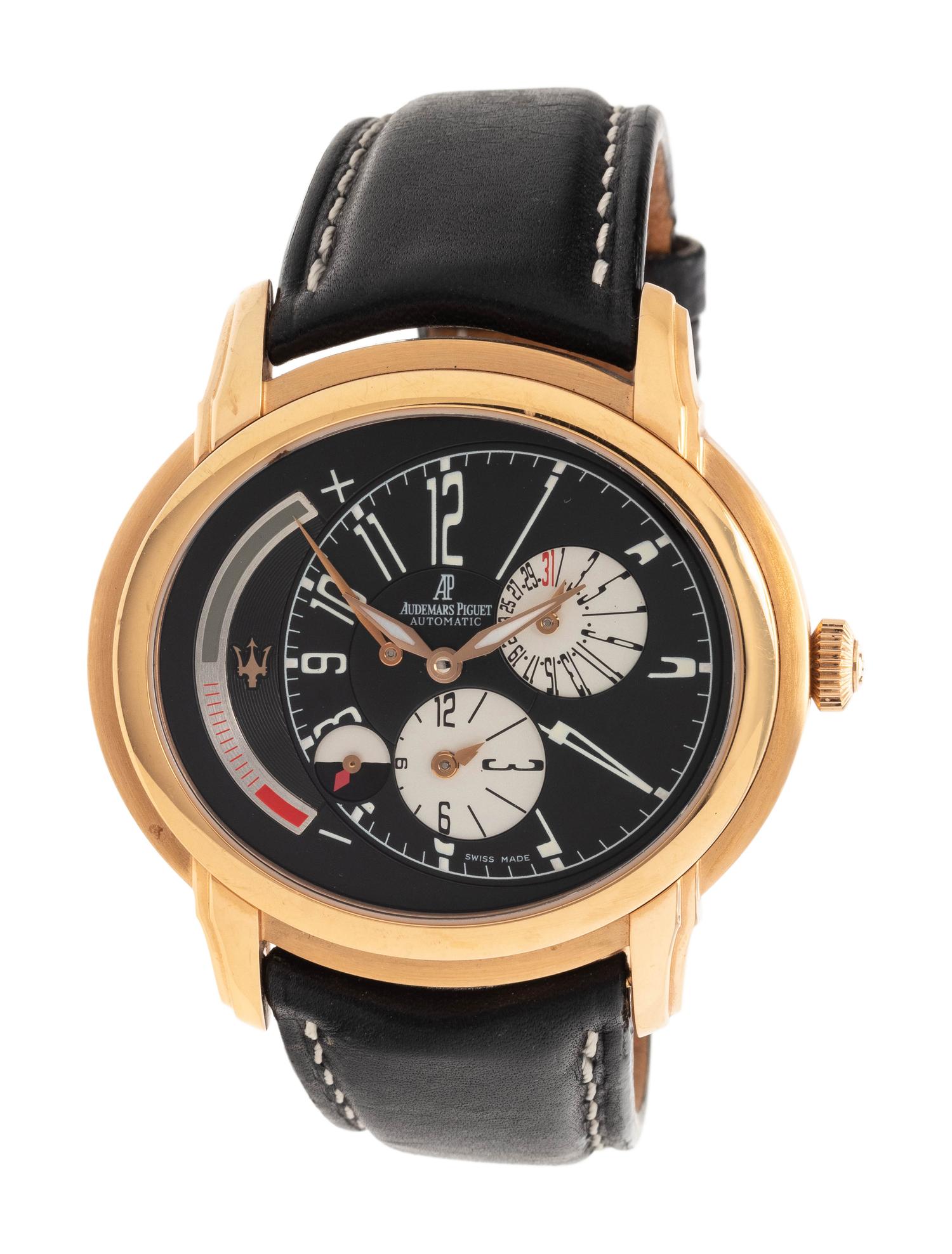 AN UNUSUAL AUDEMARS PIGUET, REF. 26150 18K PINK GOLD LIMITED EDITION MASERATI 90TH ANNIVERSARY DUAL TIME ZONE 'MILLINARY' WRISTWATCH
