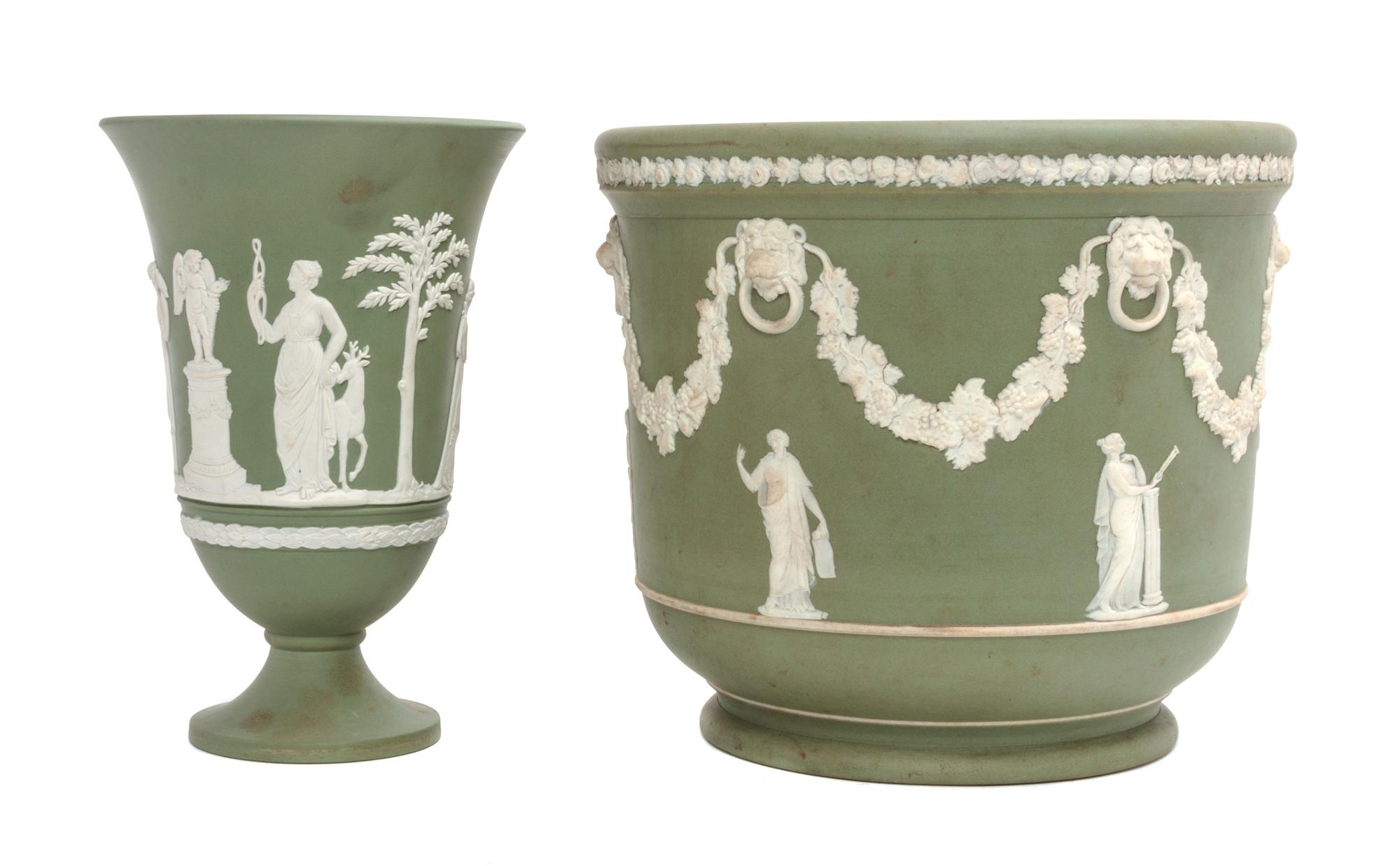 Two Wedgwood Jasperware Articles Height of first 7 1/2 inches.