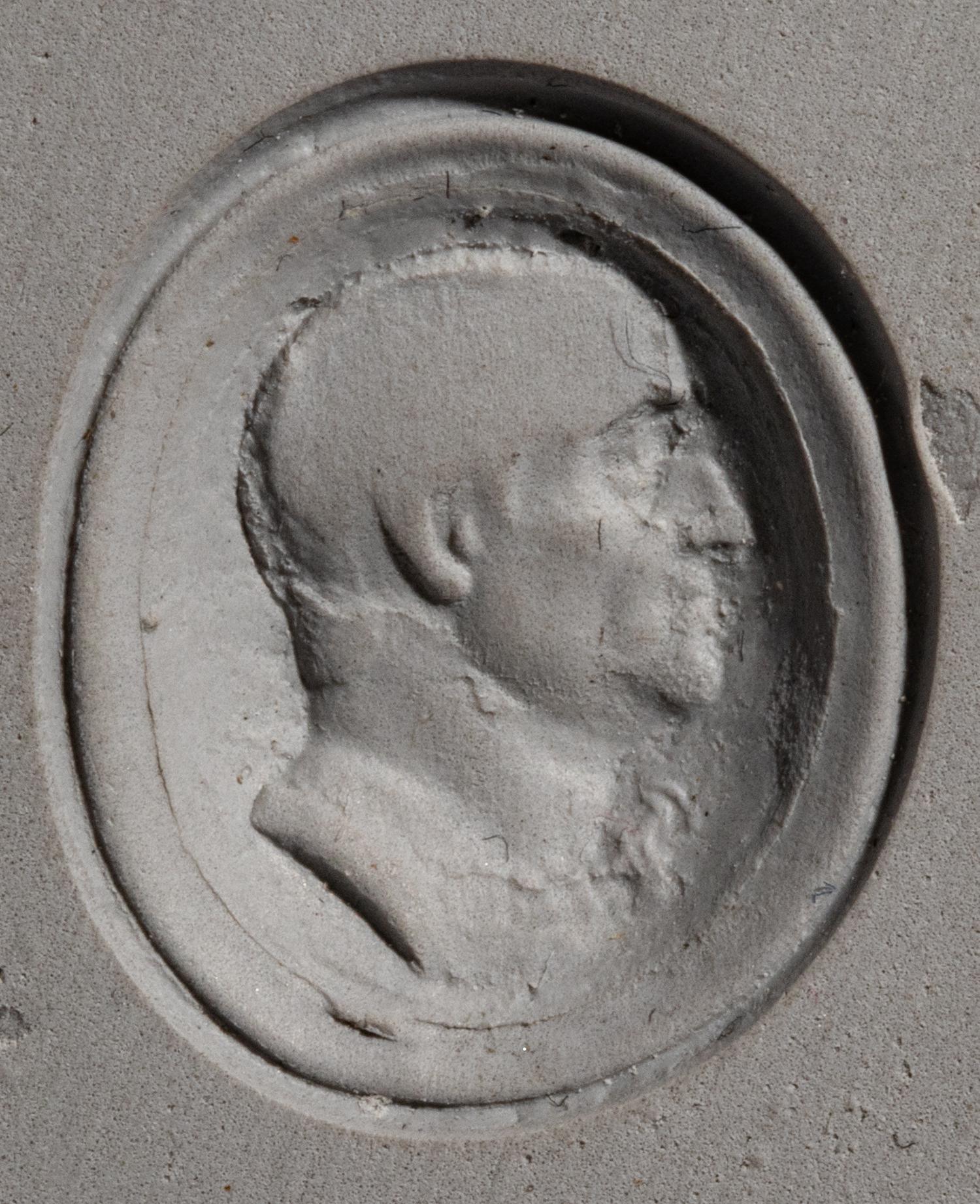 A Roman Glass Ring Stone with a Male Portrait Head — Set in a gold ring