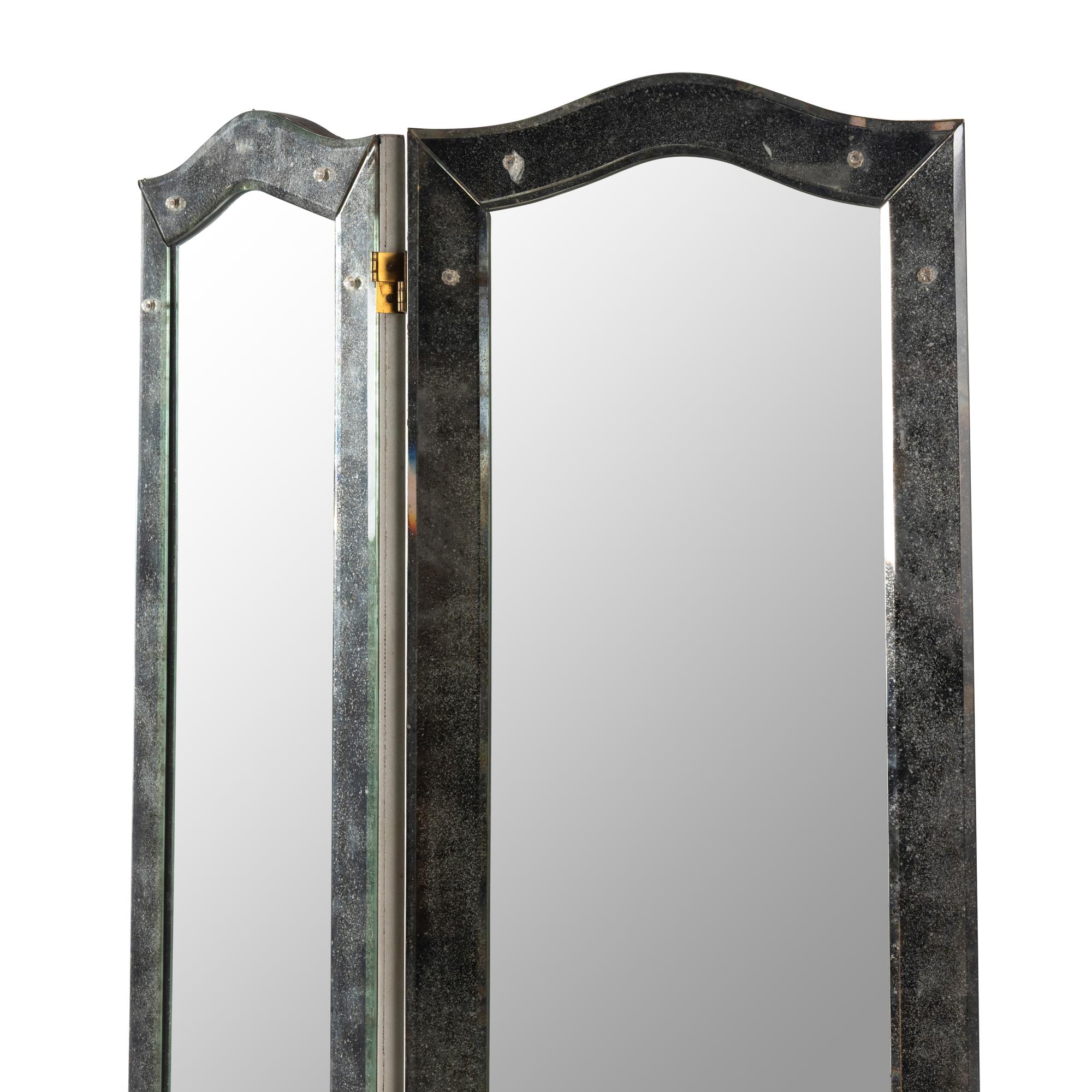 A Venetian Style Mirrored Four-Panel Floor Screen