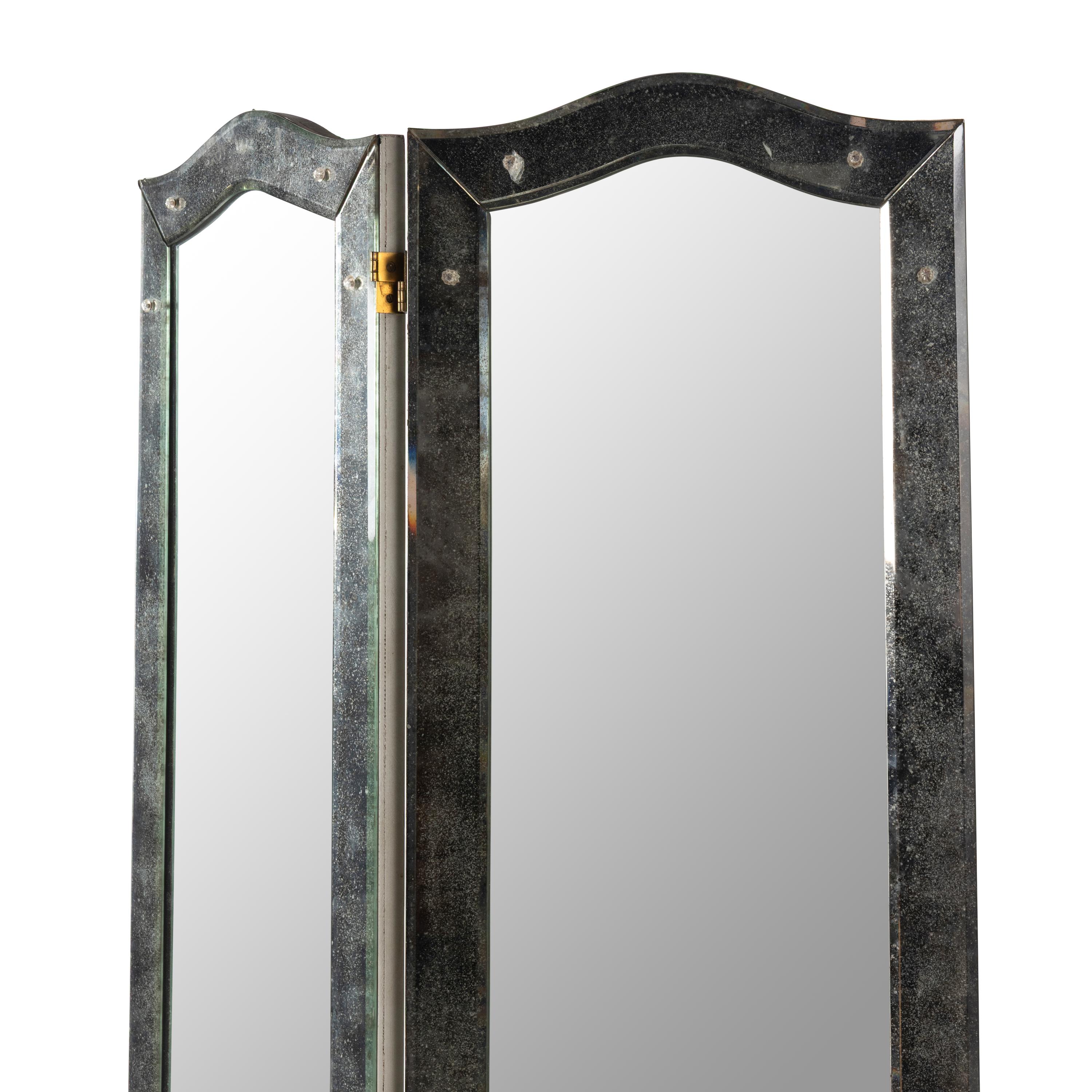 A Venetian Style Mirrored Four-Panel Floor Screen