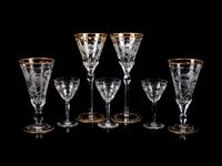 A Group of Gilt Decorated and Etched Glass Stemware Articles