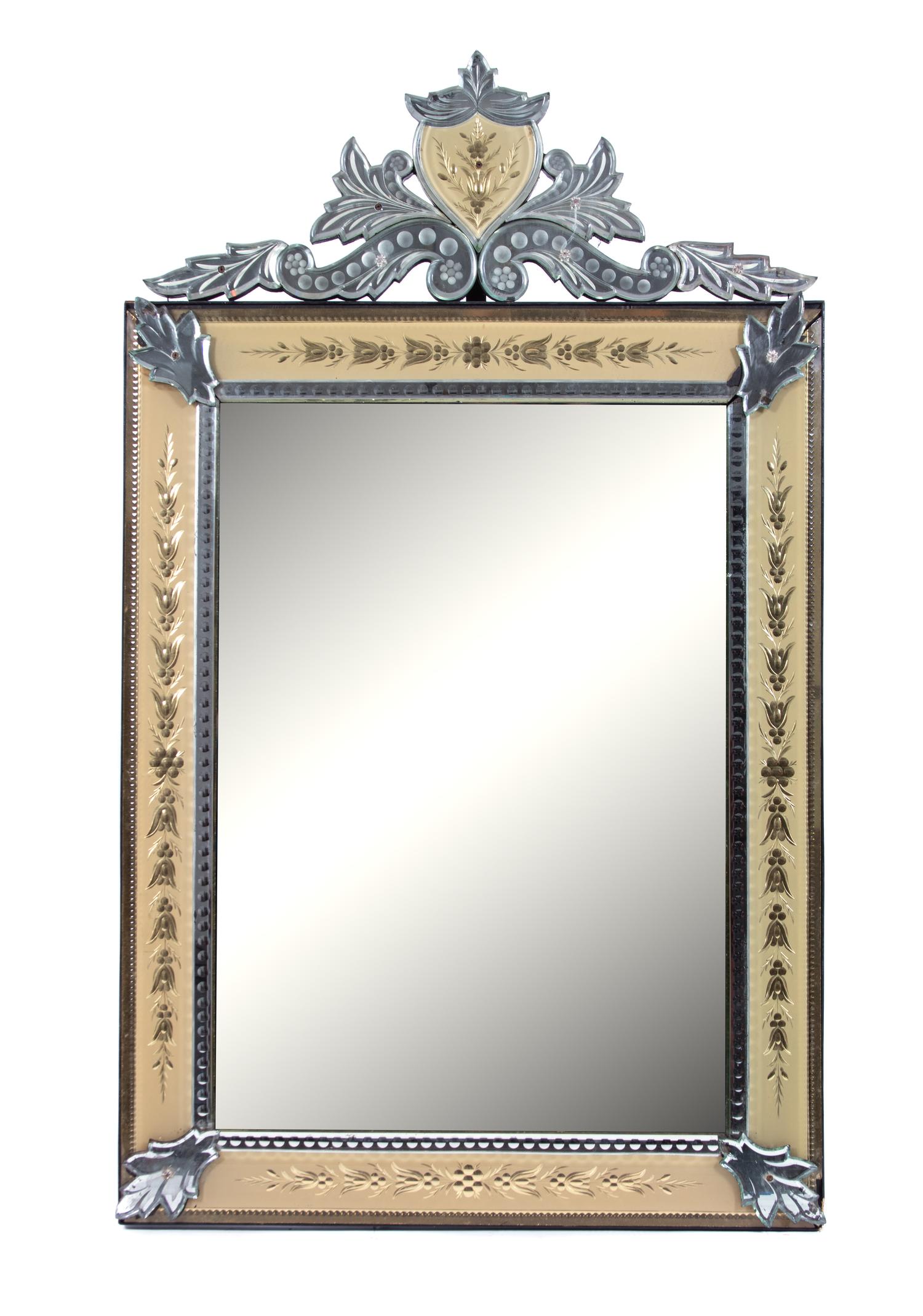 A Venetian Style Glass Framed Mirror Height 45 x width 28 1/2 inches. — 20TH CENTURY