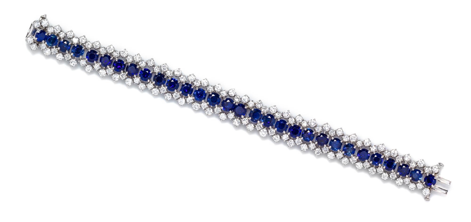 A Platinum, Sapphire and Diamond Bracelet, Oscar Heyman Brothers, Circa 1964, 32.80 dwts.