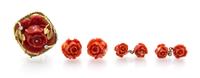 A Collection of Yellow Gold, Coral and Diamond Jewelry, 21.10 dwts.