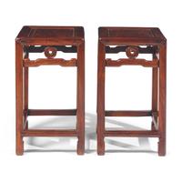 A Pair of Chinese Huanghuali Corner Leg Stools, Fangdeng, Late Qing Dynasty 清晚期 黃花梨方凳一對