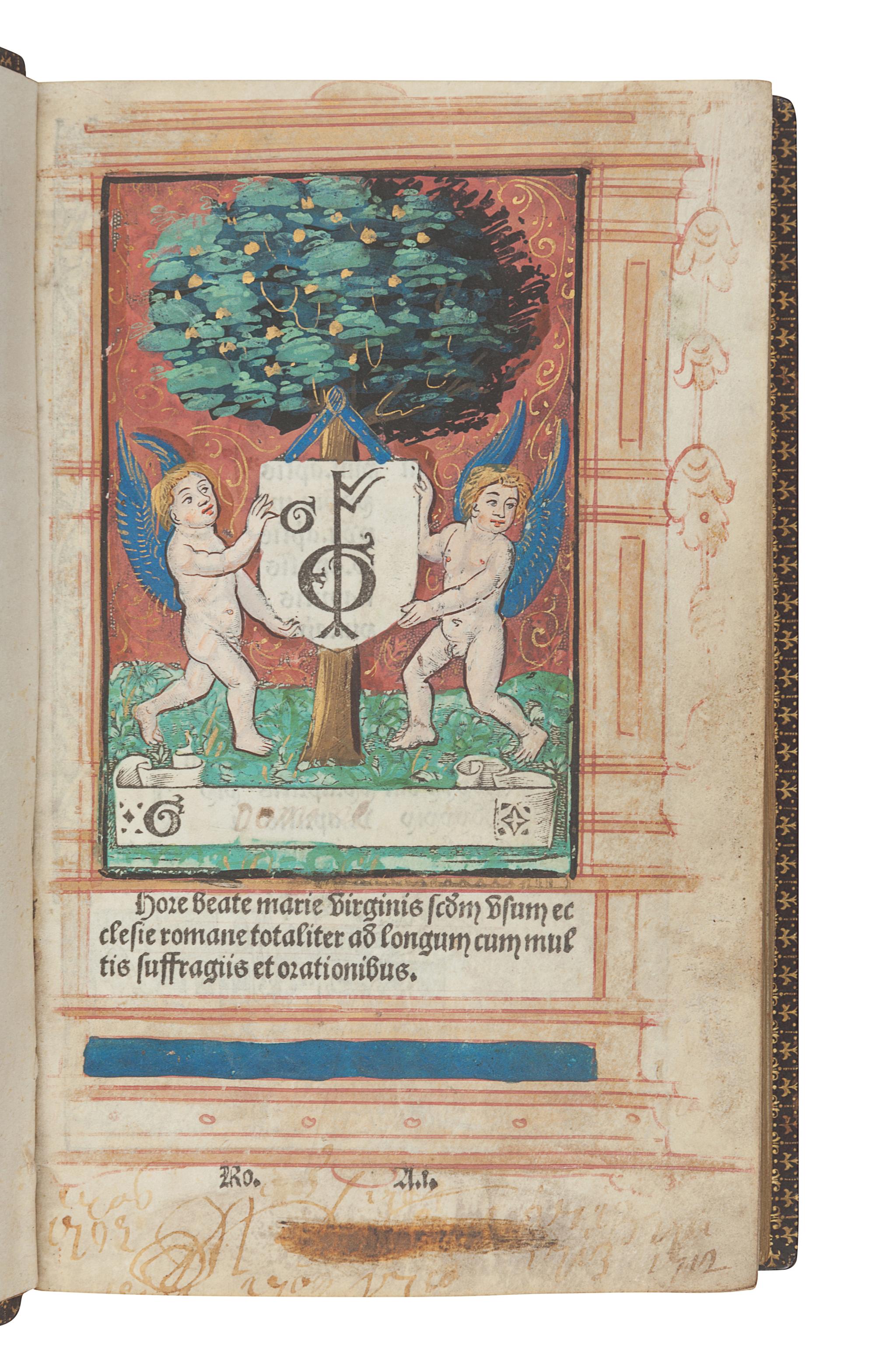 HORAE, Use of Rome. Hore beate marie virginis s[e]c[un]d[u]m usum ecclesie romane totaliter ad longum cum multis suffragiis et orationibus . Paris: Gilles Hardouin for Germain Hardouin, [ca 1521, calendar for 1521-1540].
