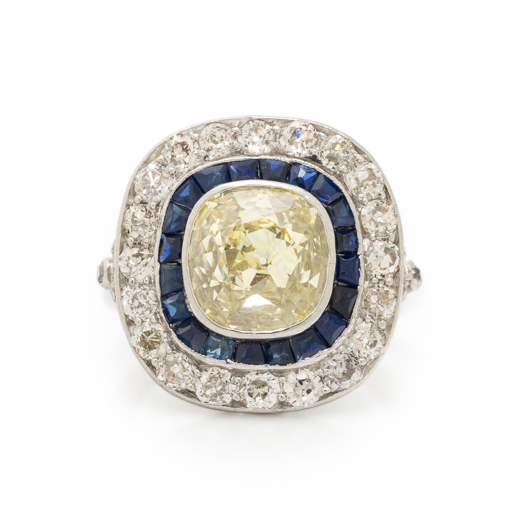 ART DECO, YELLOW DIAMOND, SAPPHIRE, AND DIAMOND RING
