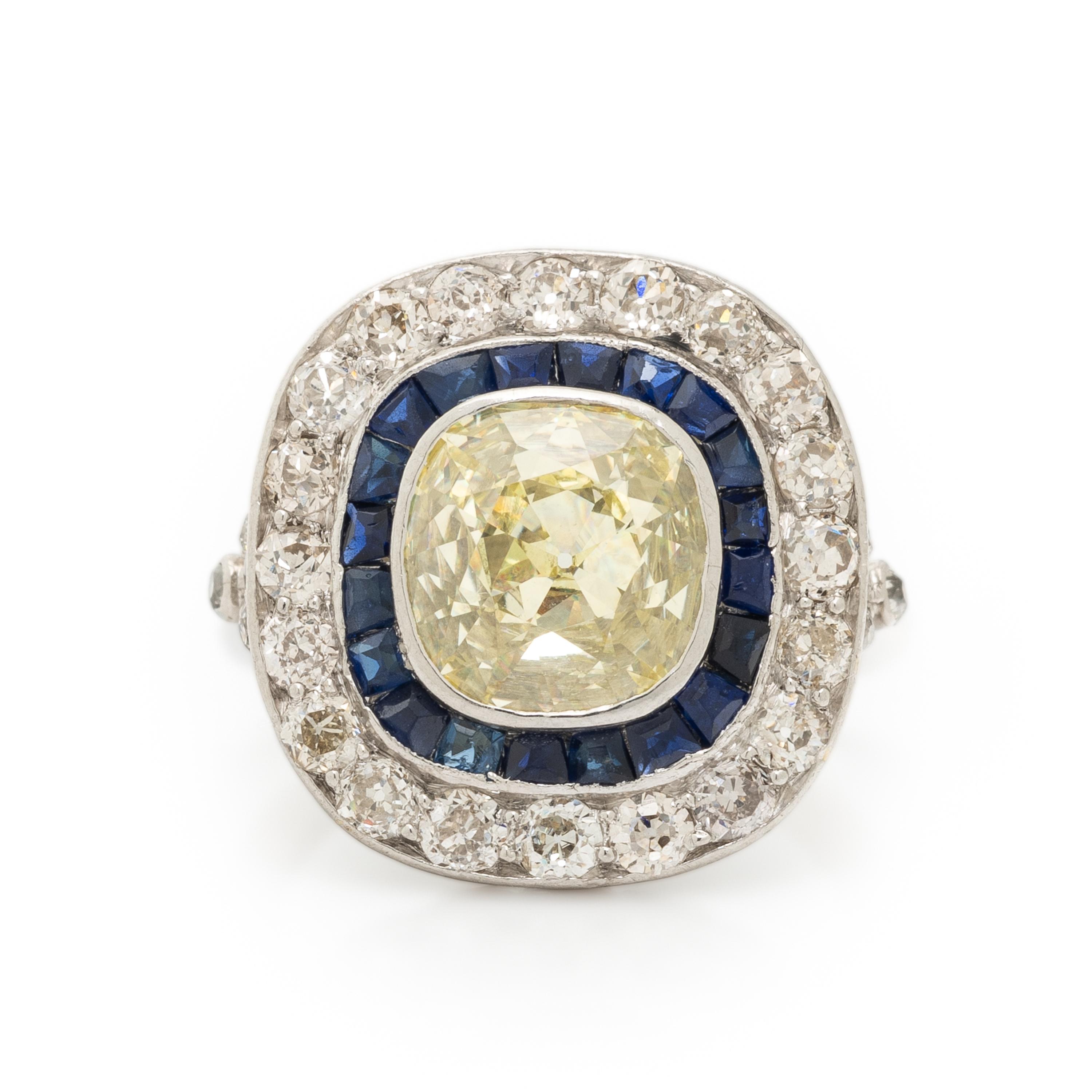 ART DECO, YELLOW DIAMOND, SAPPHIRE, AND DIAMOND RING