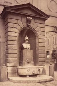A pair of photographs depicting fountains ( Fontaine Minerve, Institut , 1899; Fontaine du Marché Saint-Honoré , 1903)