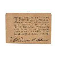 [Colonial Americana] Partially-Printed Invitation From the First Governor of the Leeward Islands, West Indies, to a Philadelphia Quaker