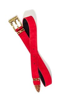 A Gianni Versace Red Suede Narrow Belt, Size 80/32.