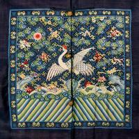 A Chinese Navy Blue Ground Official's Surcoat, Bufu, and A Velvet-Brimmed Winter Hat, Jiguan, 19th Century 清中晚期 藍地一品文官補服及冬吉冠一頂