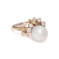 YELLOW GOLD, CULTURED SOUTH SEA PEARL, AND DIAMOND RING