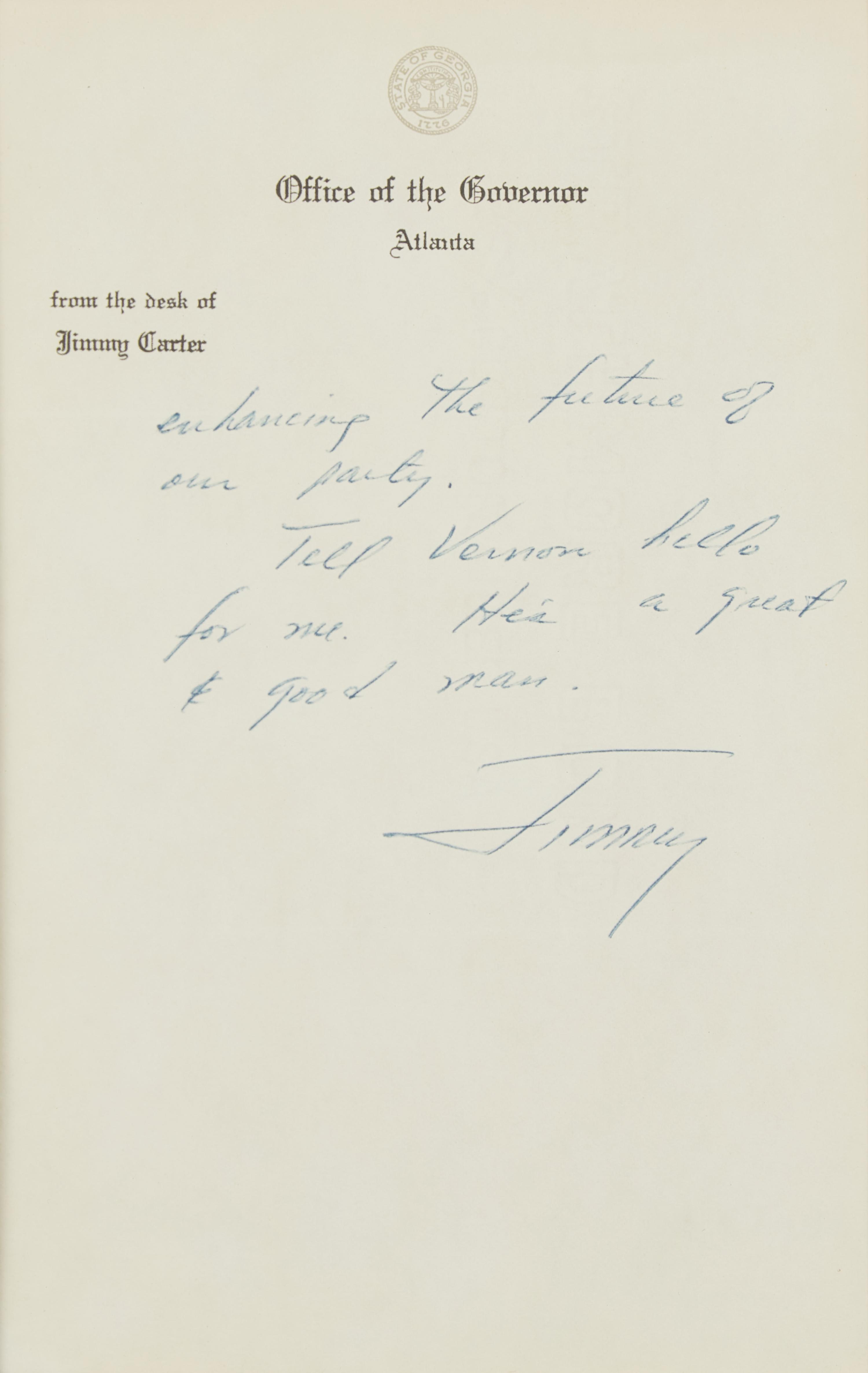[Presidential] Carter, Jimmy. Autograph Letter, signed