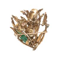 YELLOW GOLD, CULTURED PEARL, JADE AND SAPPHIRE BROOCH