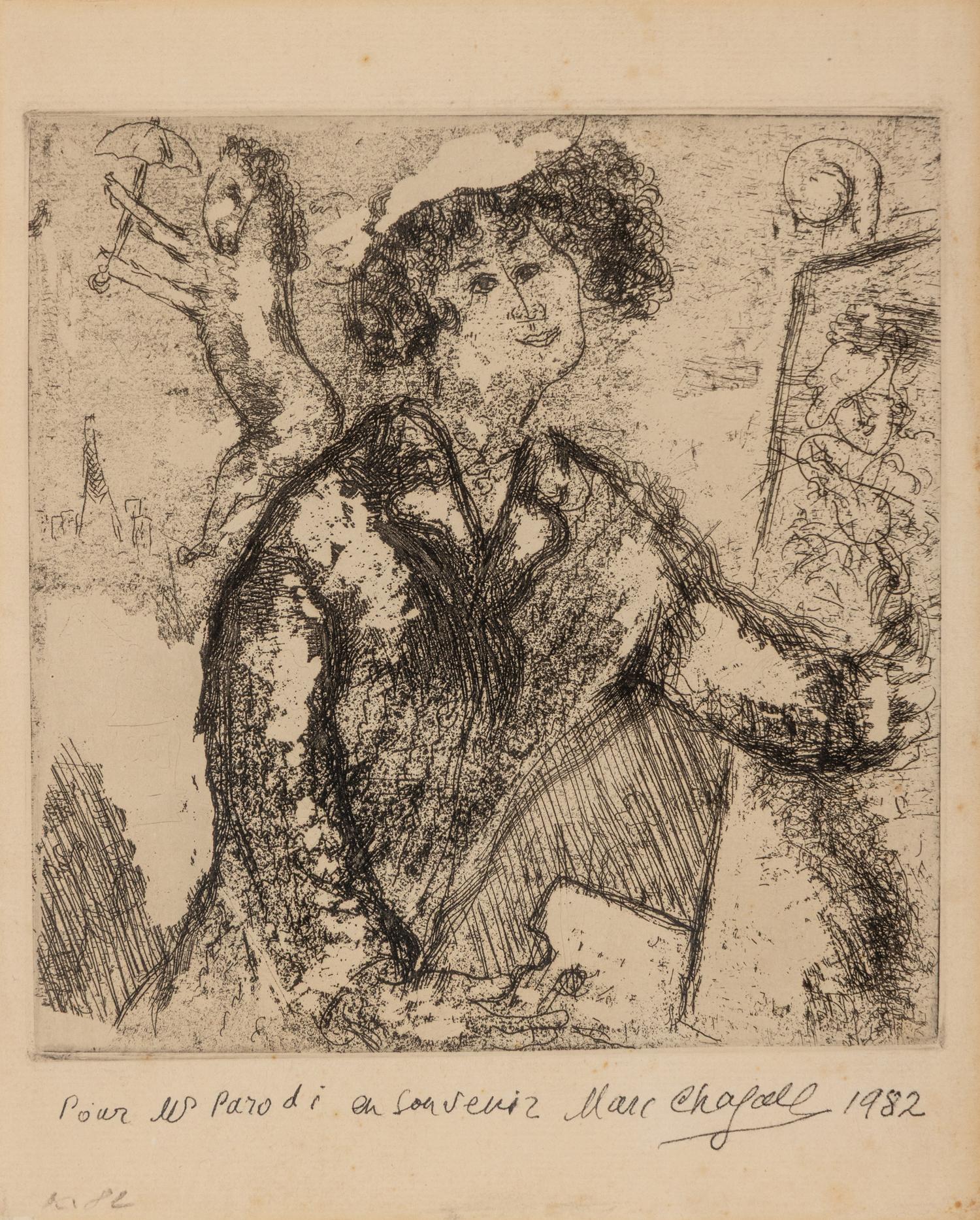 Marc Chagall (Belarusian/French, 1887-1985) — Autoportrait au chevalet (from Chagall et l'Ame Juive ) , 1931