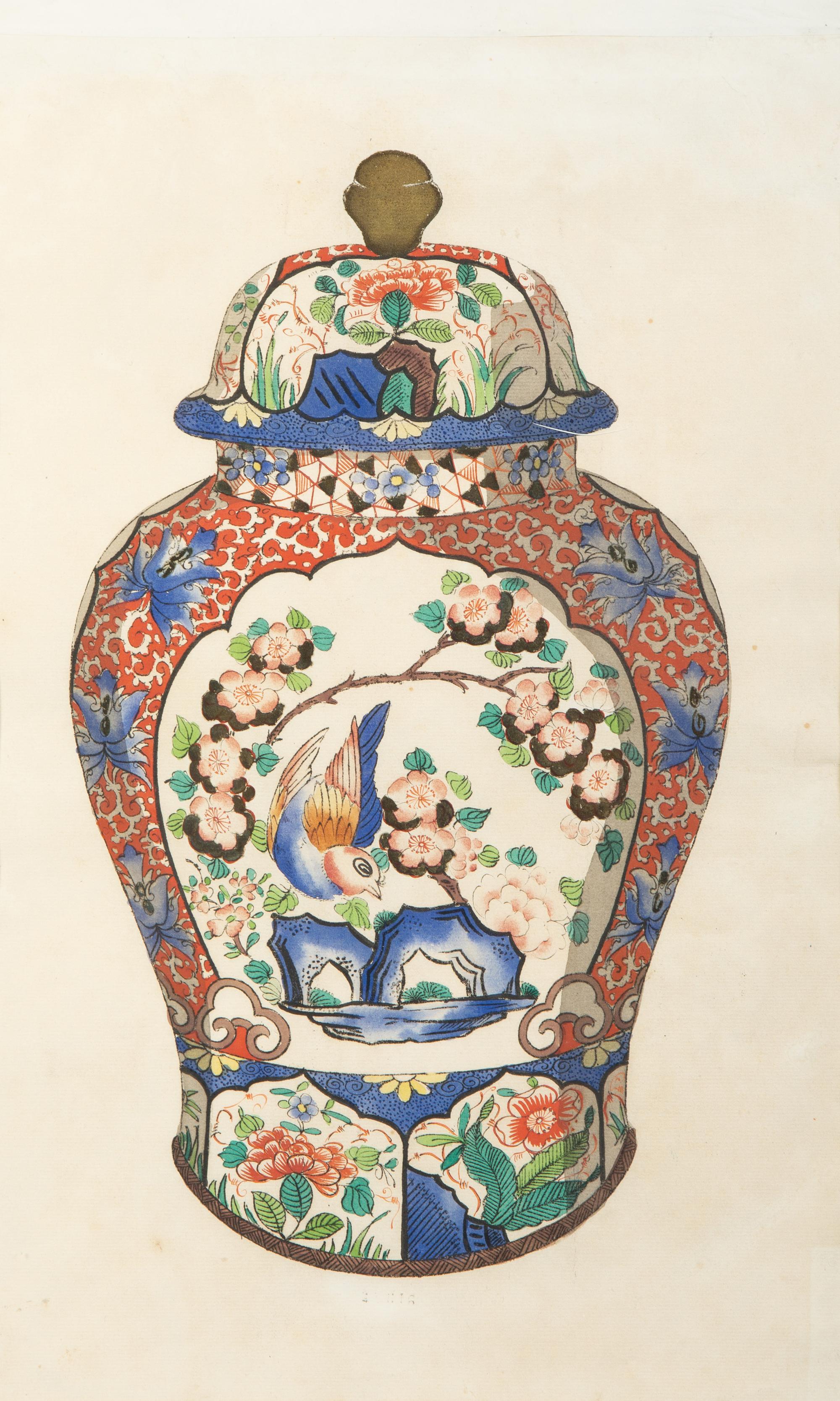 A Group of Eight Framed Chinese Works on Paper Depicting Export Porcelains — EARLY 20TH CENTURY
