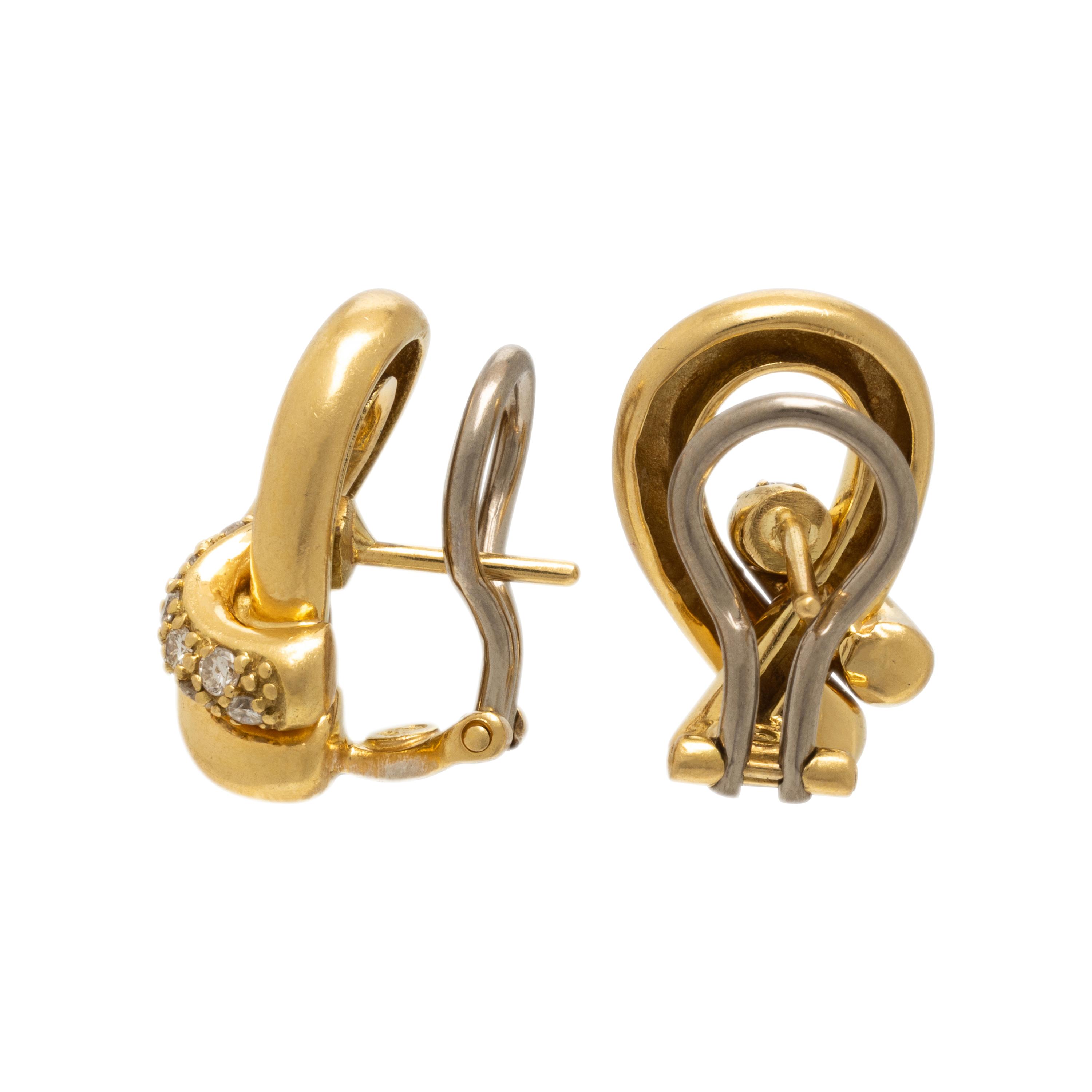 Yellow Gold and Diamond Swirl Earrings