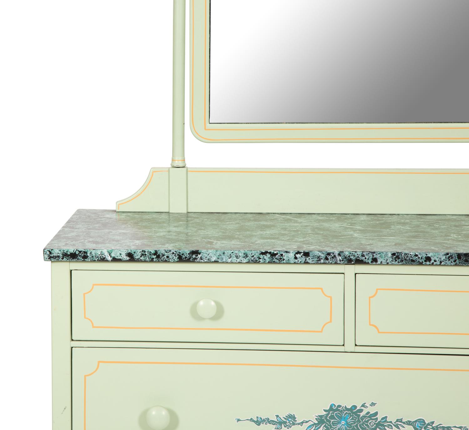 A Painted Metal Chest of Drawers with Dressing Mirror