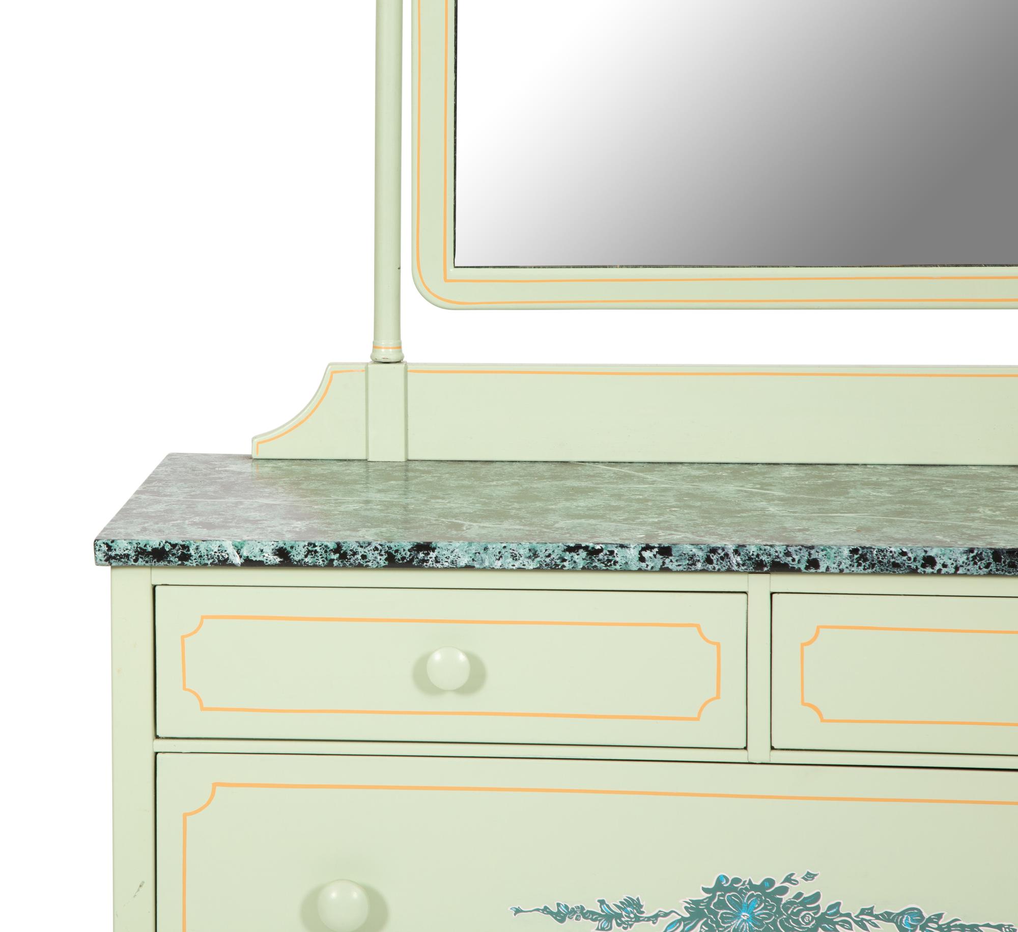A Painted Metal Chest of Drawers with Dressing Mirror