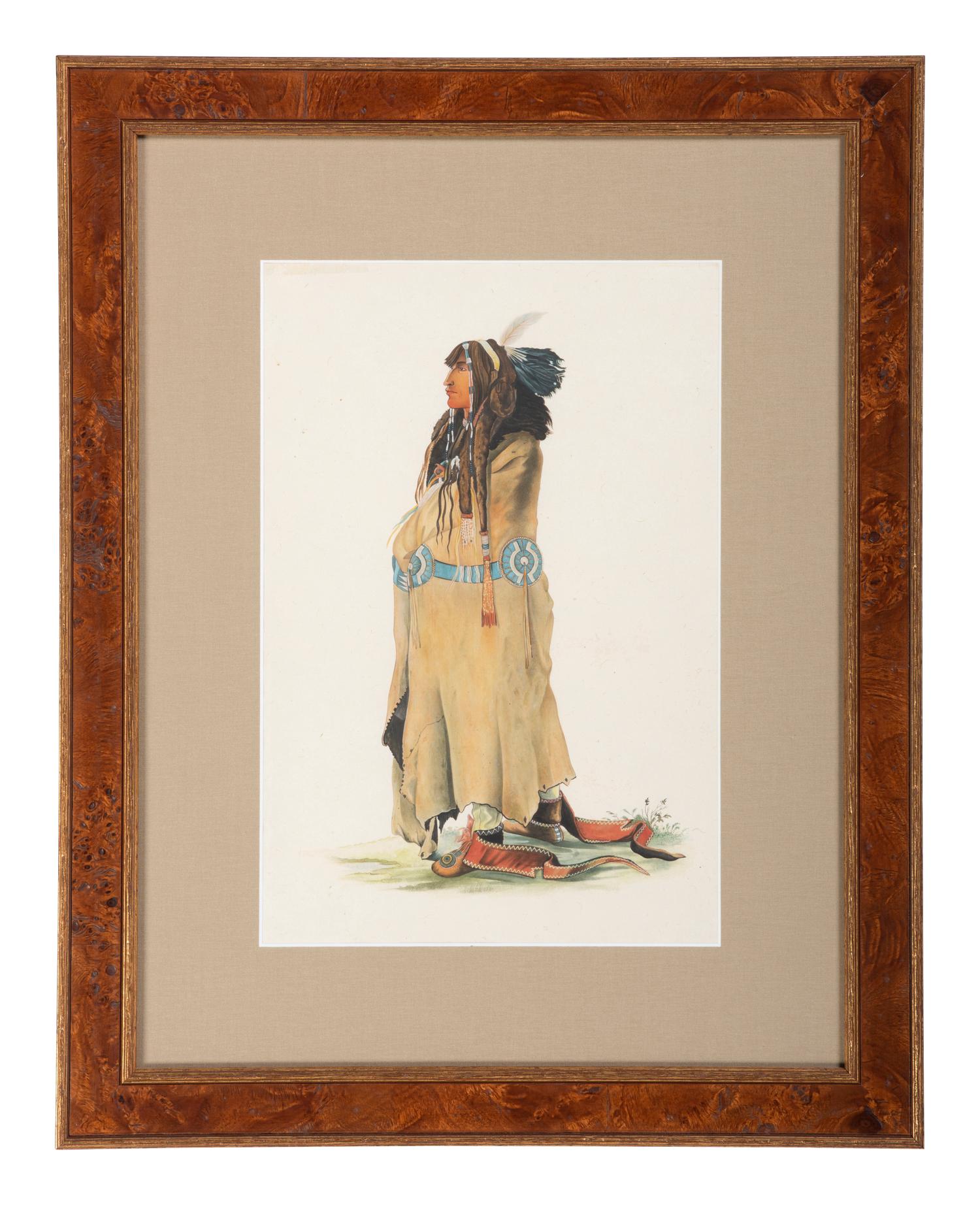 A Watercolor and Two Prints, in the manner of Karl Bodmer