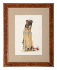 A Watercolor and Two Prints, in the manner of Karl Bodmer