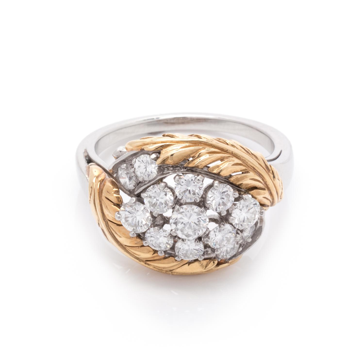 YELLOW GOLD, PLATINUM AND DIAMOND RING