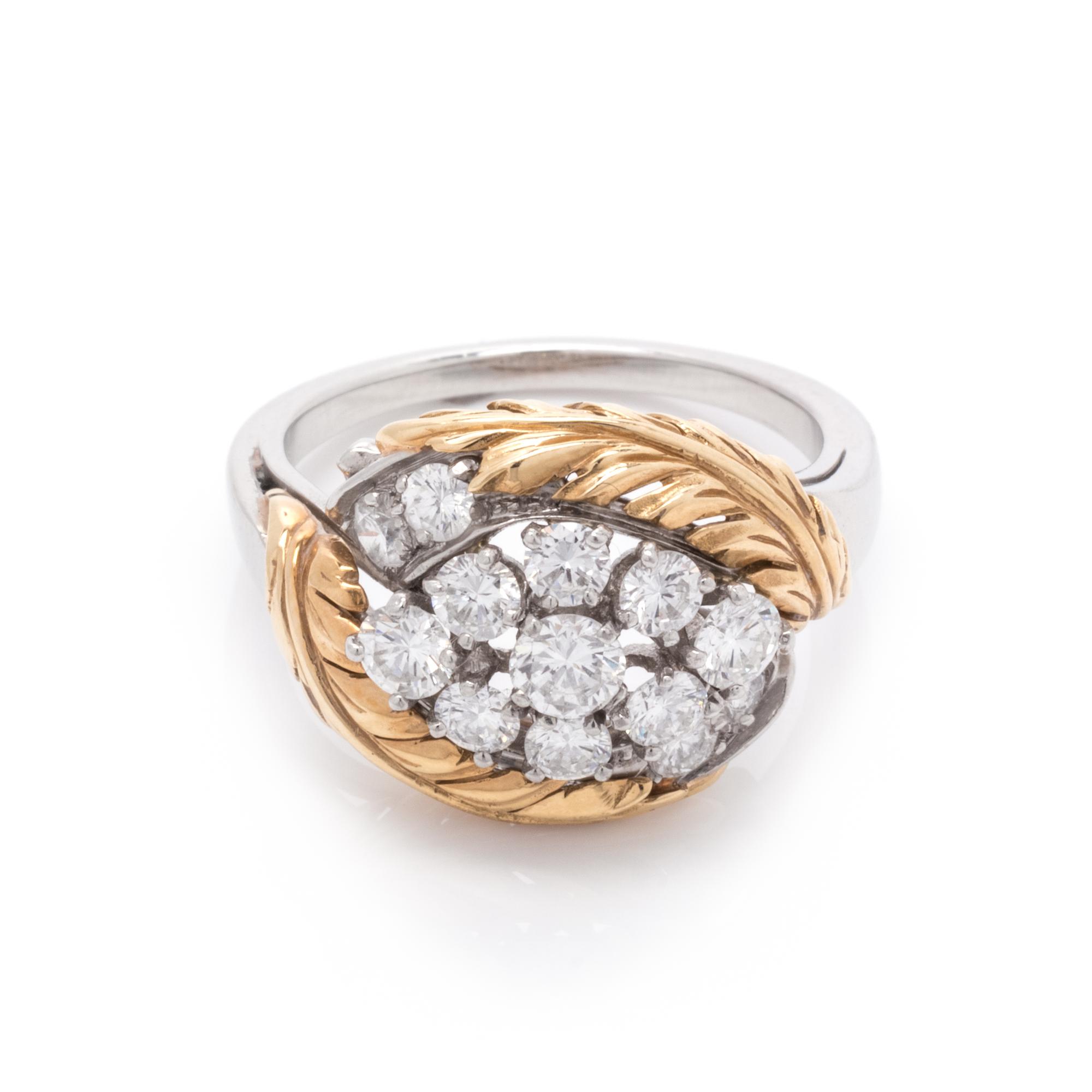 YELLOW GOLD, PLATINUM AND DIAMOND RING