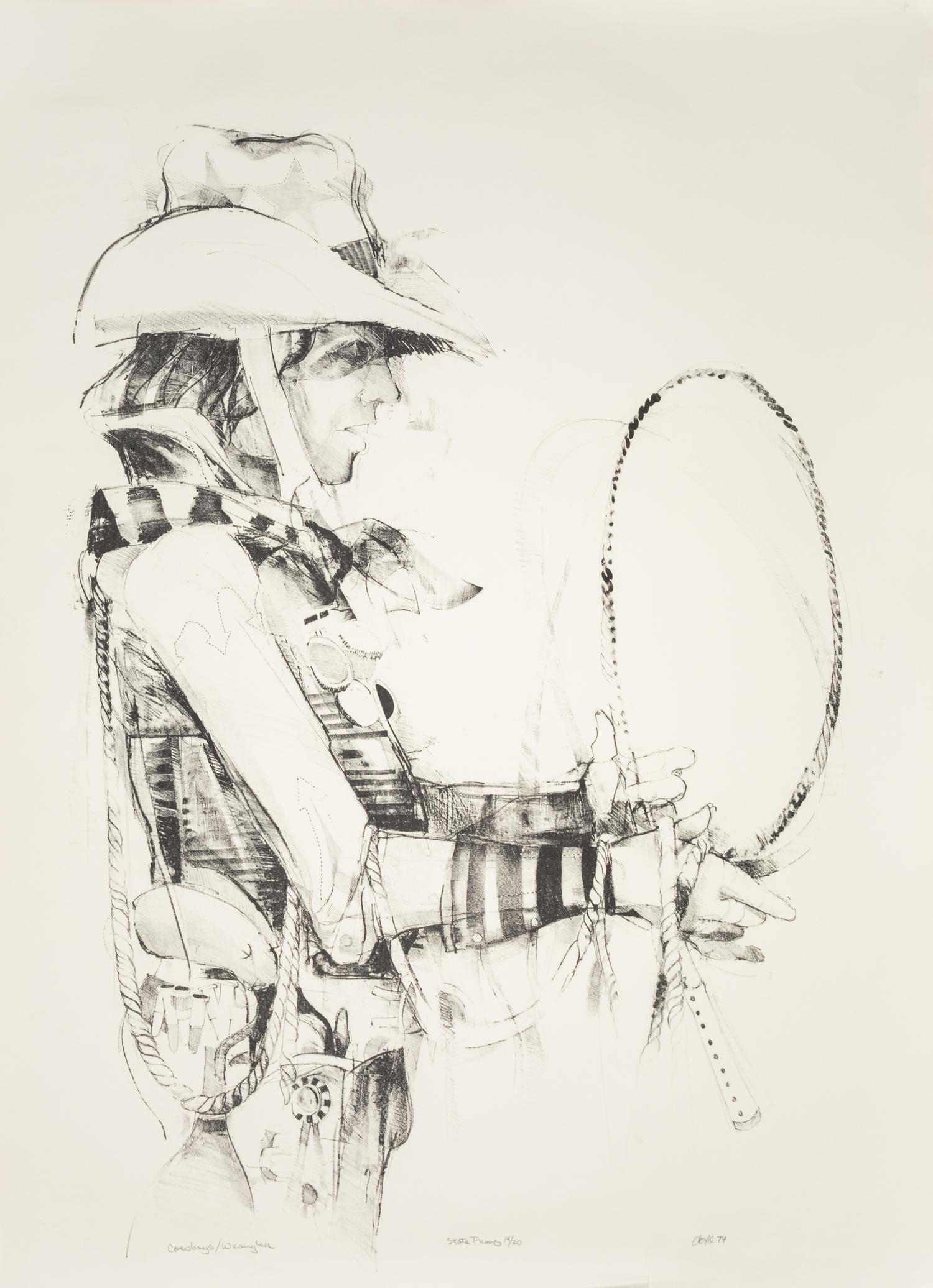 John L. Doyle, (American, 1939-2010), A group of three works: Wranglers, 1974, Cowboy Sunshine Bandit, 1974, and Buckaroo, 1974