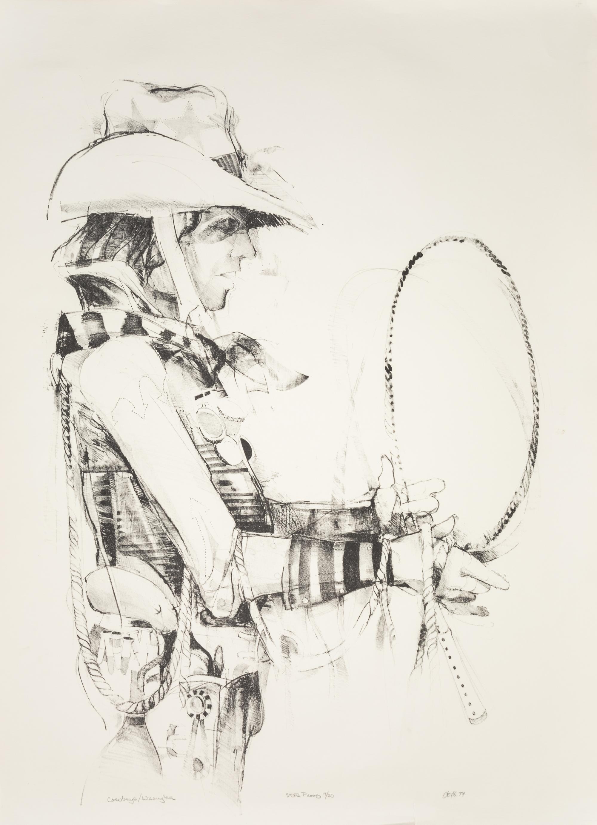 John L. Doyle, (American, 1939-2010), A group of three works: Wranglers, 1974, Cowboy Sunshine Bandit, 1974, and Buckaroo, 1974