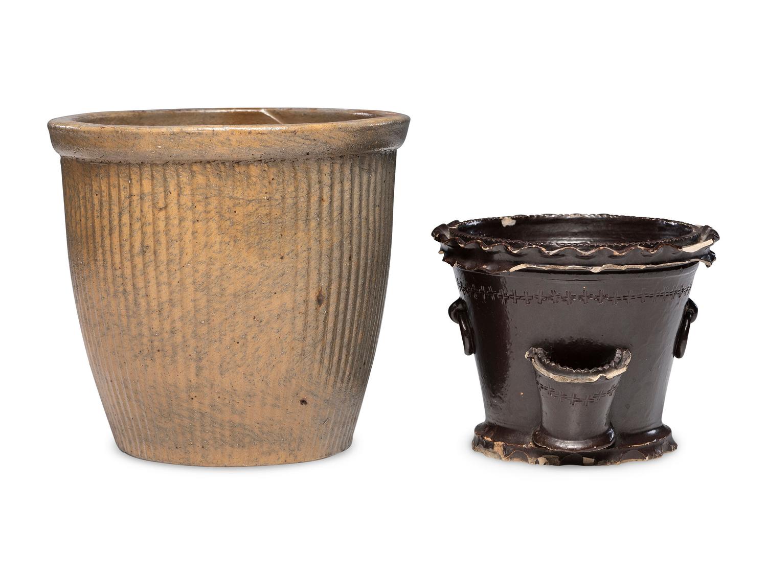 Two Stoneware Flowerpots