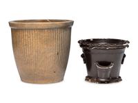 Two Stoneware Flowerpots