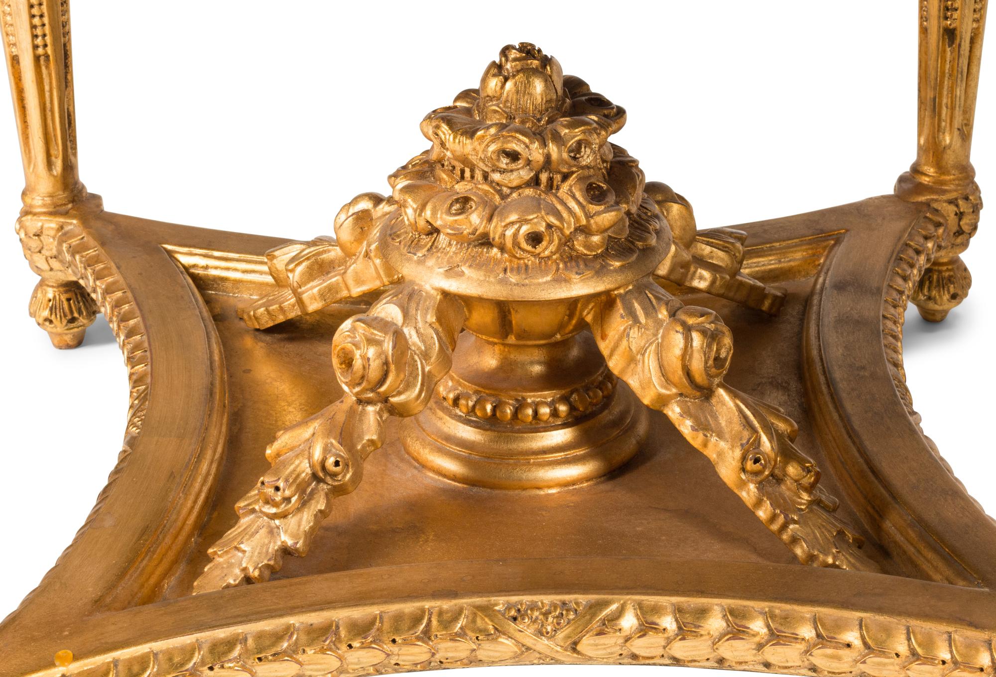 A Pair of Louis XVI Style Carved Giltwood and Chinese Lacquer-Inset Tables