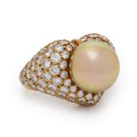 Henry Dunay, Yellow Gold, Diamond, and Cultured Pearl Ring