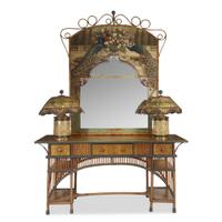 A pair of contemporary drum-form painted table lamps with fabric-lined rattan shades modern, the shades american, circa 1900